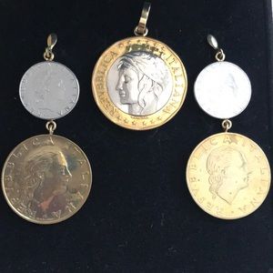 Italian Repvbblica Coin Earings and Pendant